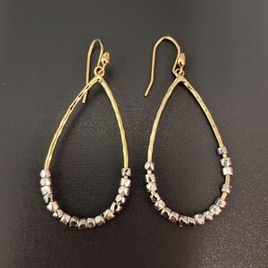 Stella & Dot bead rhett hoop earrings - mixed metal teardrop
